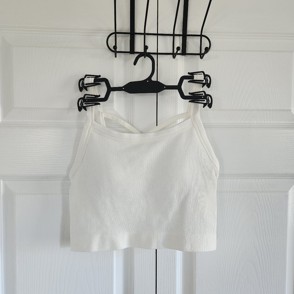 Jockey Bra Crop Top Crossback White NWT athleisure ribbed
